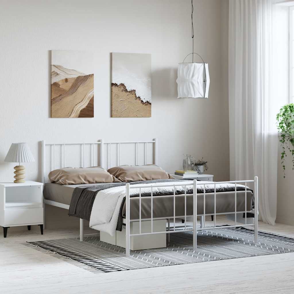 Sängram med huvudgavel och fotgavel vit metall 150x200 cm