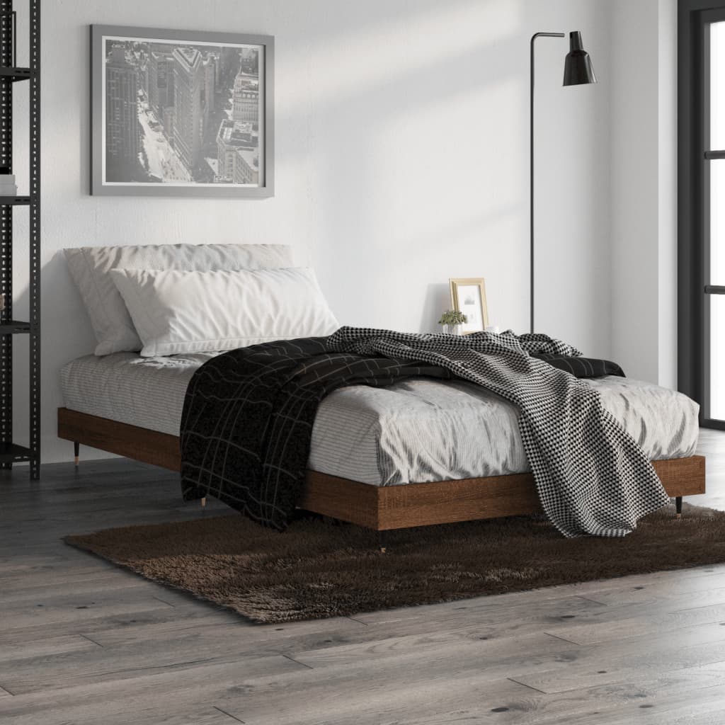 Sängram utan madrass brun ek 100x200 cm konstruerad trä