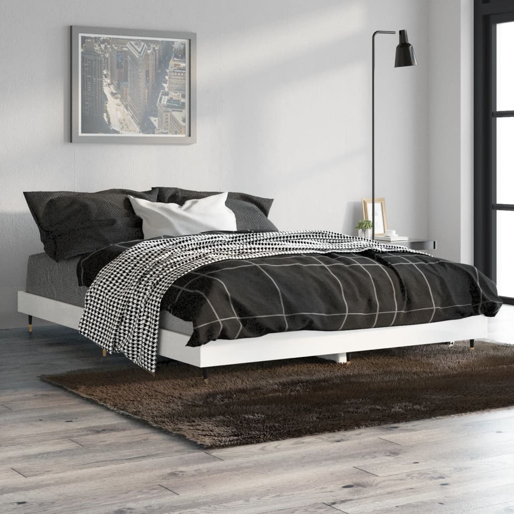 Sängram vit högglans 140x190 cm konstruerat trä