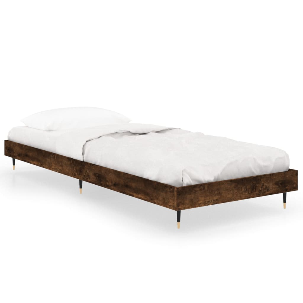 Sängram utan madrass rökfärgad ek 75x190 cm konstruerad trä