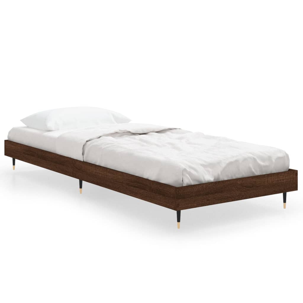 Sängram utan madrass brun ek 75x190 cm konstruerad trä