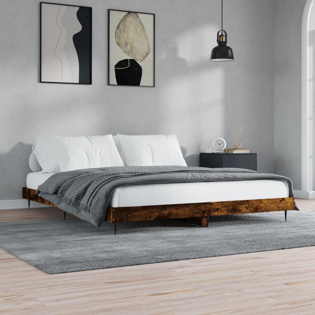 Sängram utan madrass rökfärgad ek 150x200 cm konstruerad trä