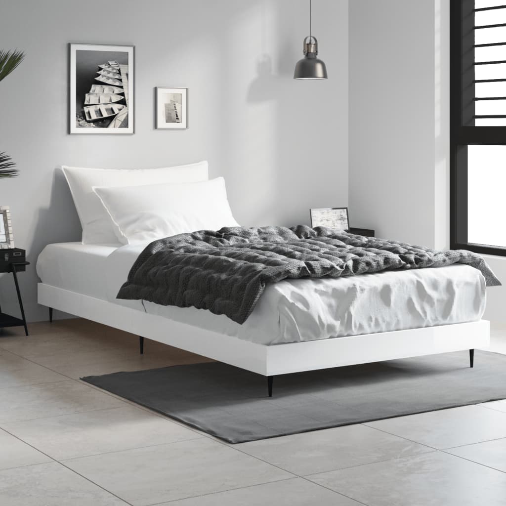 Sängram vit högglans 90x200 cm konstruerad trä
