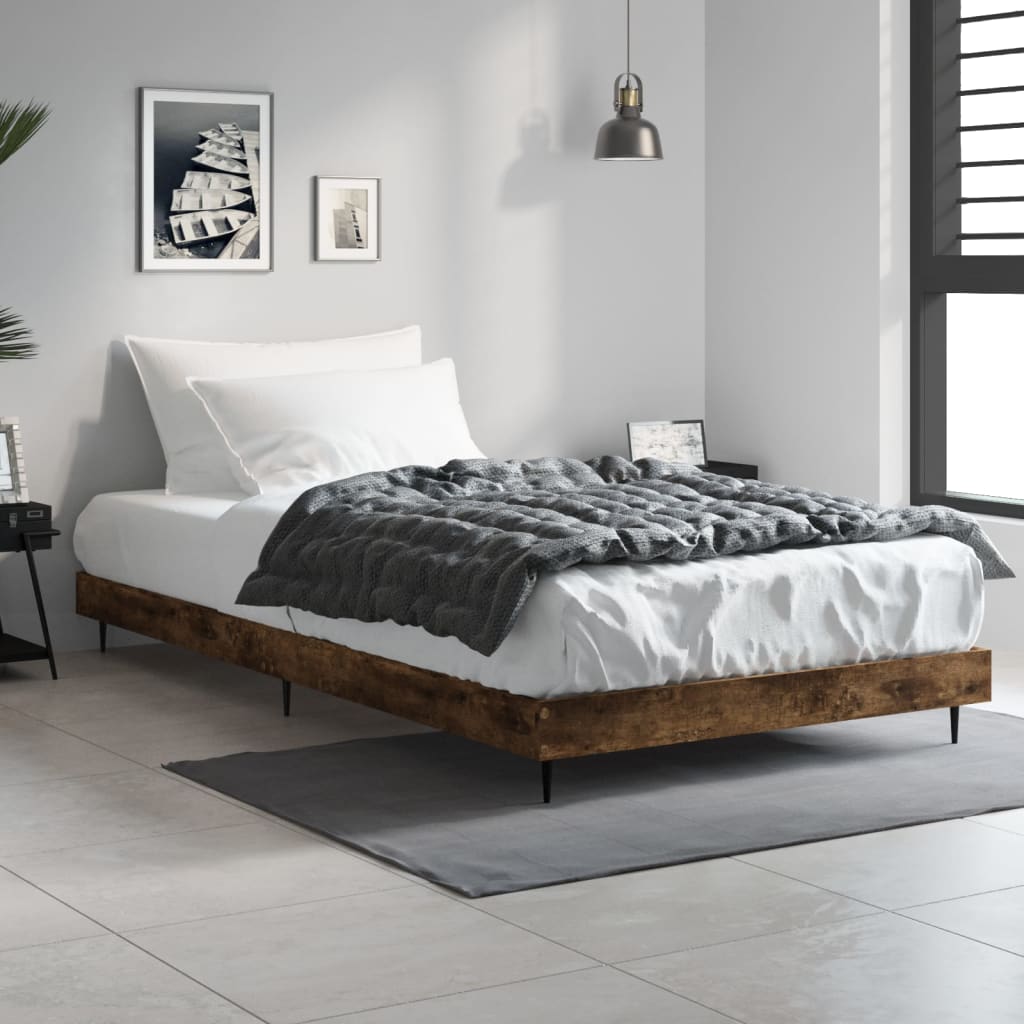 Sängram utan madrass rökfärgad ek 90x190 cm konstruerad trä