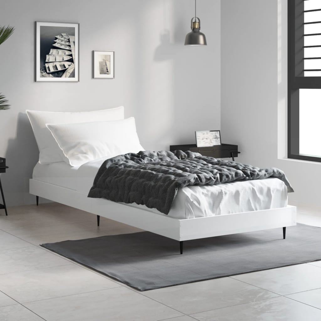 Sängram vit högglans 75x190 cm konstruerad trä