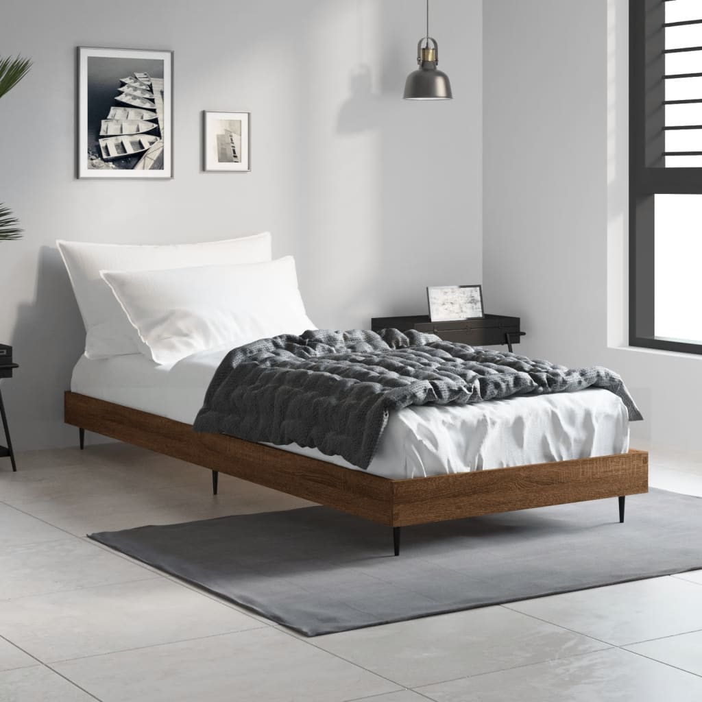 Sängram utan madrass brun ek 75x190 cm konstruerad trä