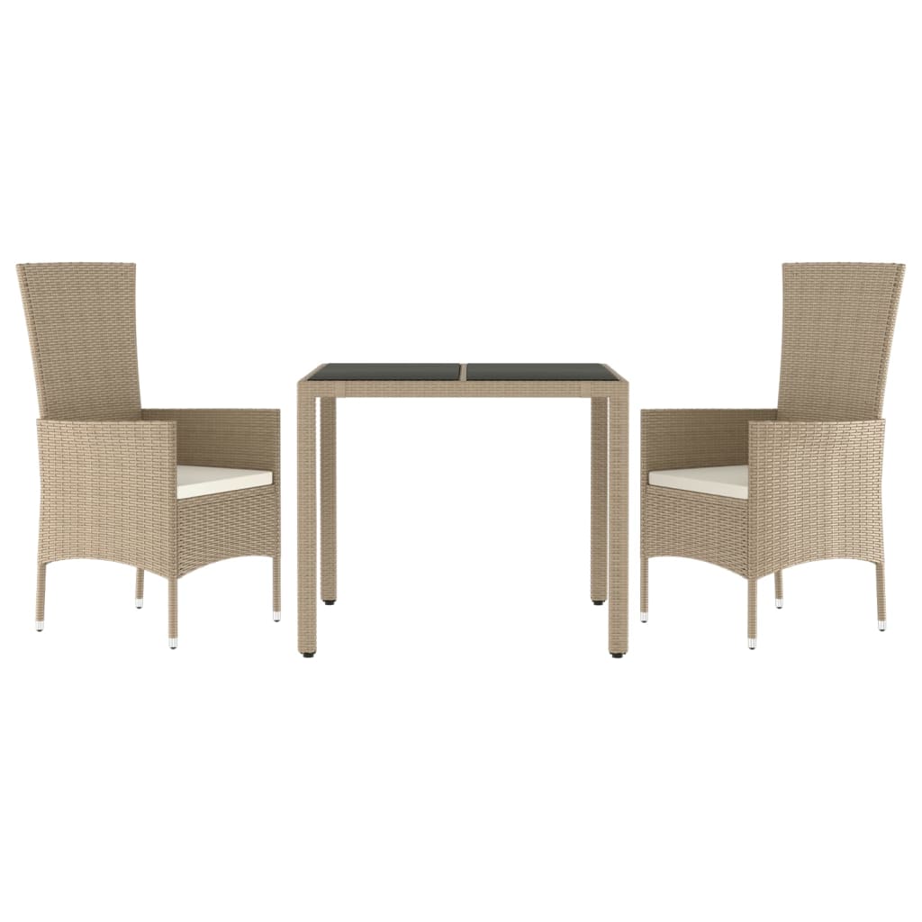 Matgrupp för trädgården 3 delar med dynor beige konstrotting