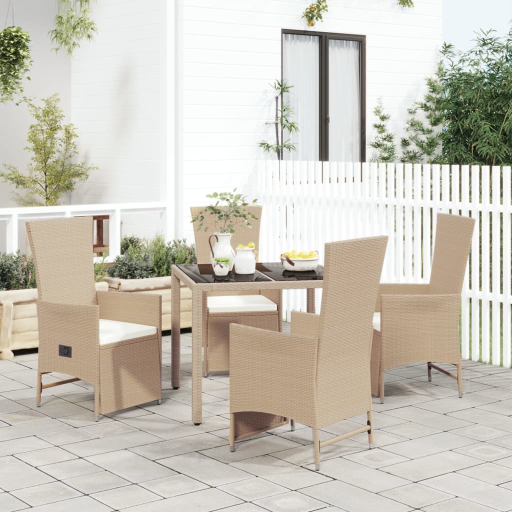Matgrupp för trädgården med dynor 5 delar beige konstrotting