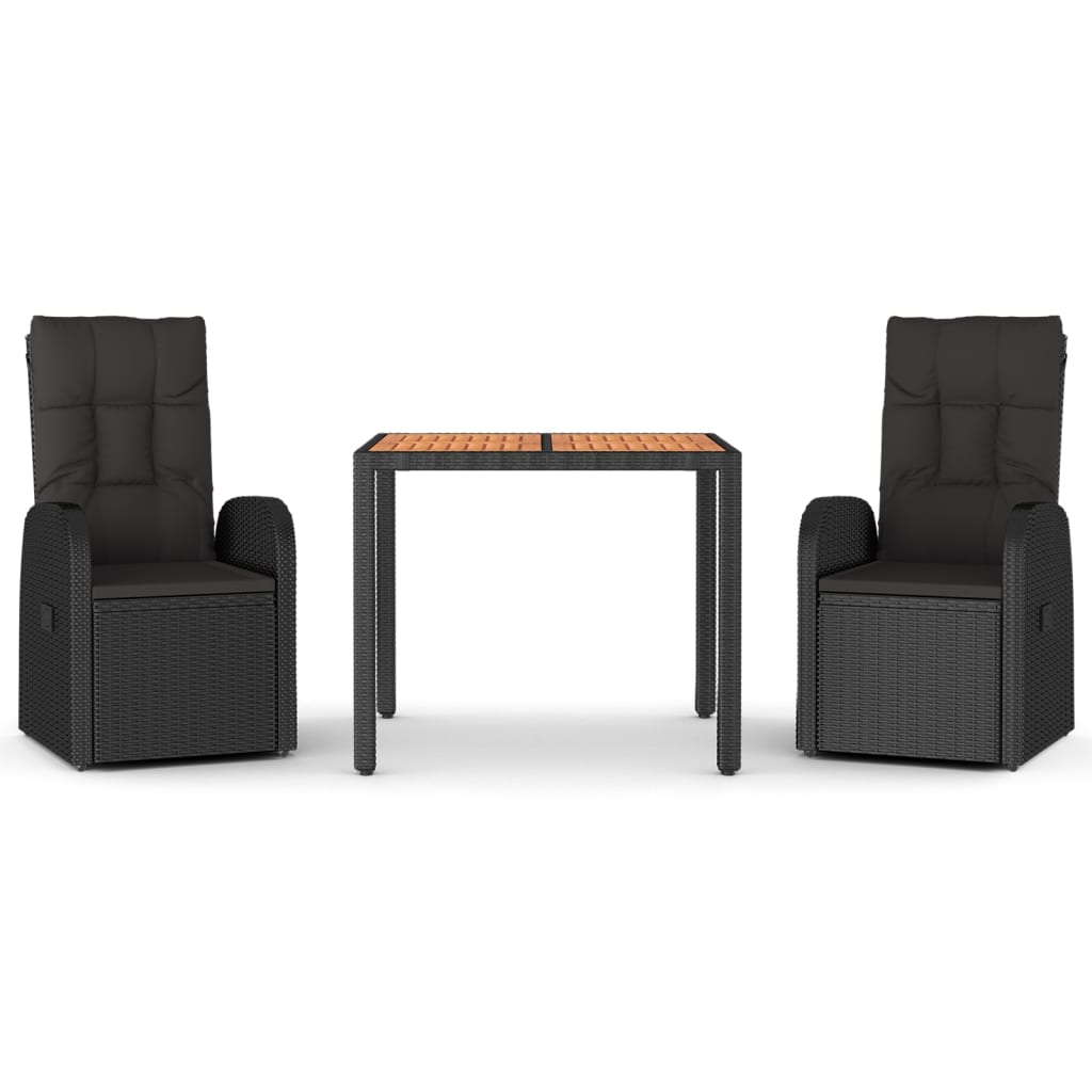 Matgrupp för trädgården med dynor 3 delar svart konstrotting