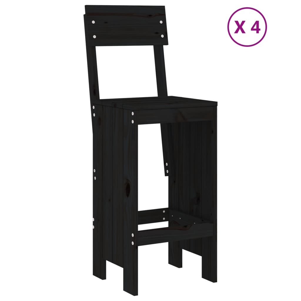 Bargrupp för trädgården 5 delar svart massiv furu