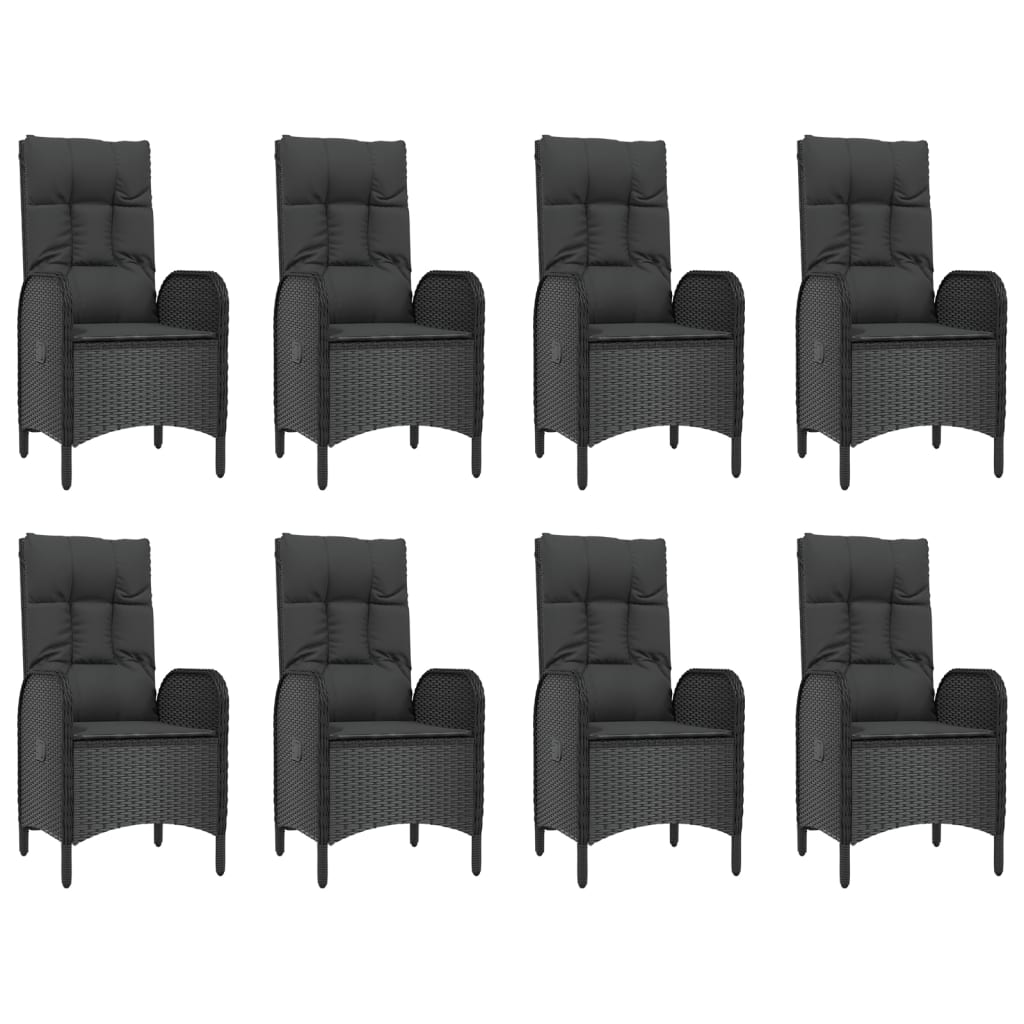 Matgrupp för trädgården med dynor 9 delar svart konstrottning