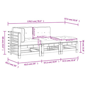 Loungegrupp för trädgården med dynor 3 delar massivt trä