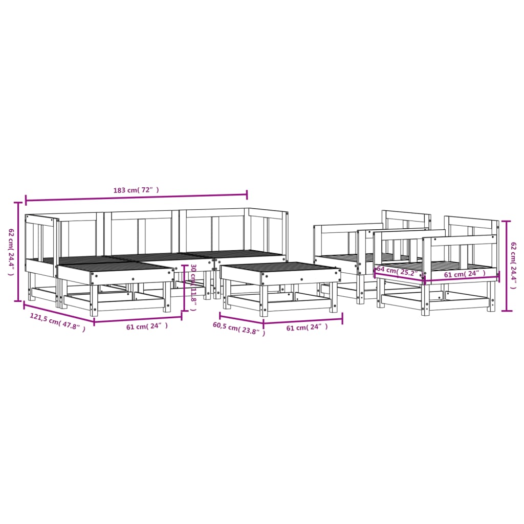 Loungegrupp för trädgården 7 delar vit massiv furu