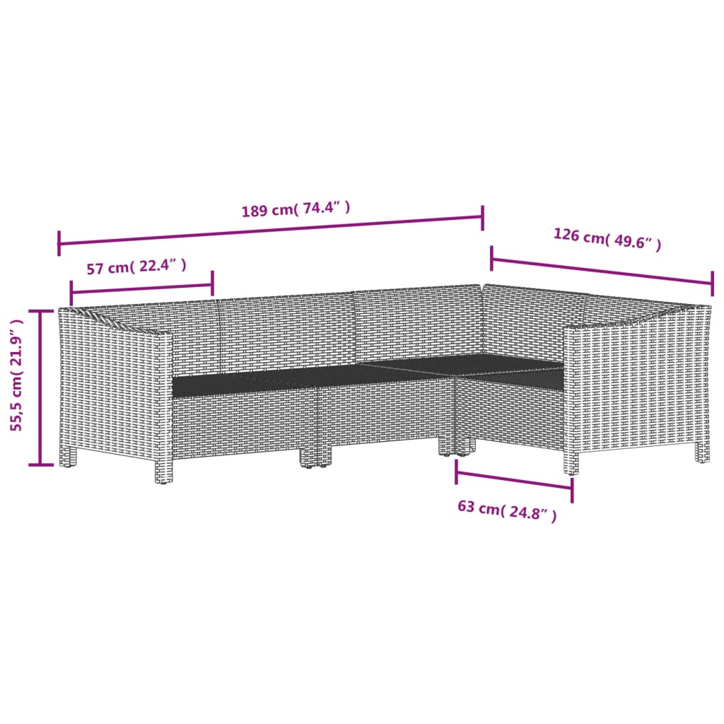 Loungegrupp för trädgården med dynor 6 delar grå konstrotting