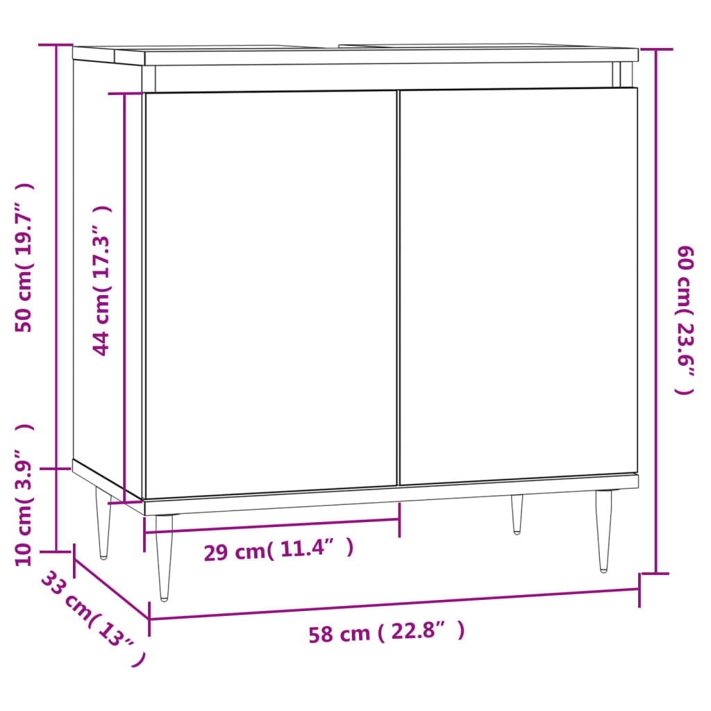 Badrumsskåp sonoma-ek 58x33x60 cm konstruerat trä - njoyroom