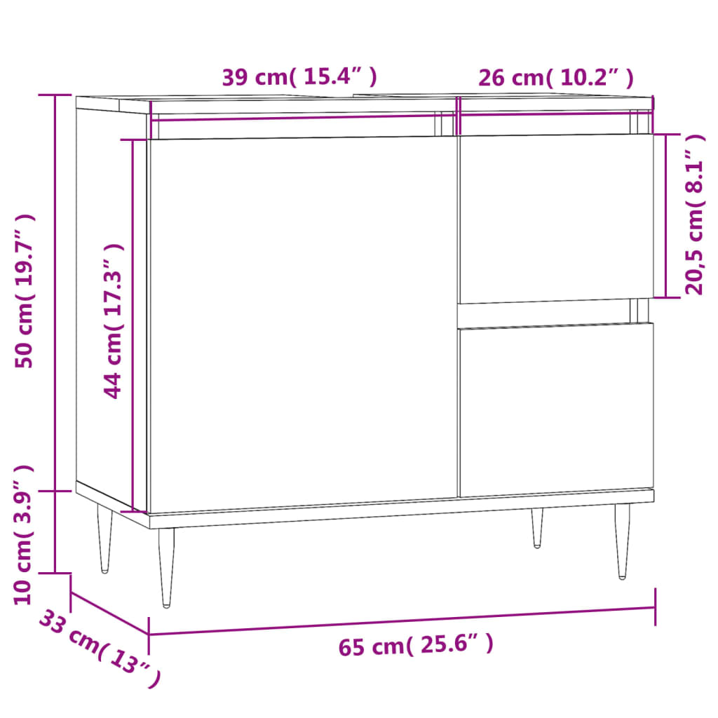 Badrumsskåp vit 65x33x60 cm konstruerat trä - njoyroom