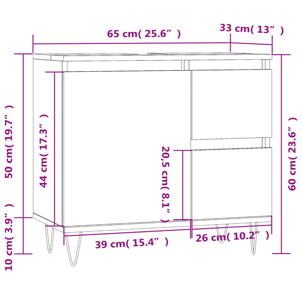 Badrumsskåp vit 65x33x60 cm konstruerat trä - njoyroom