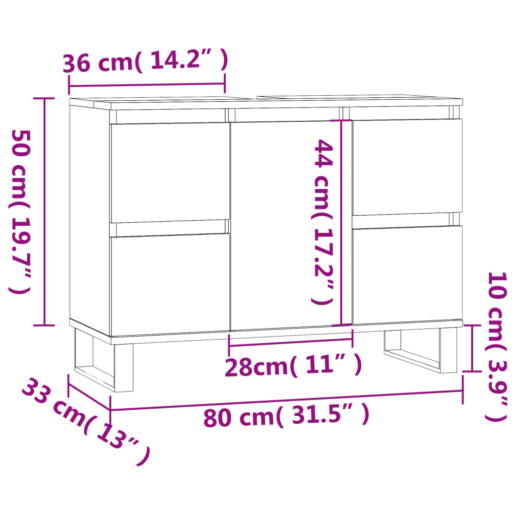 Badrumsskåp vit 80x33x60 cm konstruerat trä - njoyroom