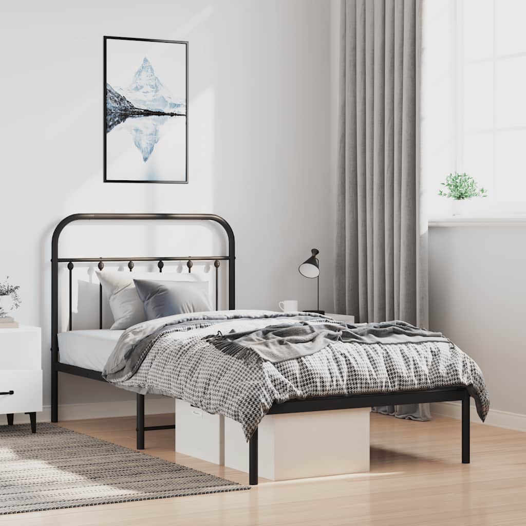 Sängram med huvudgavel metall svart 100x190 cm