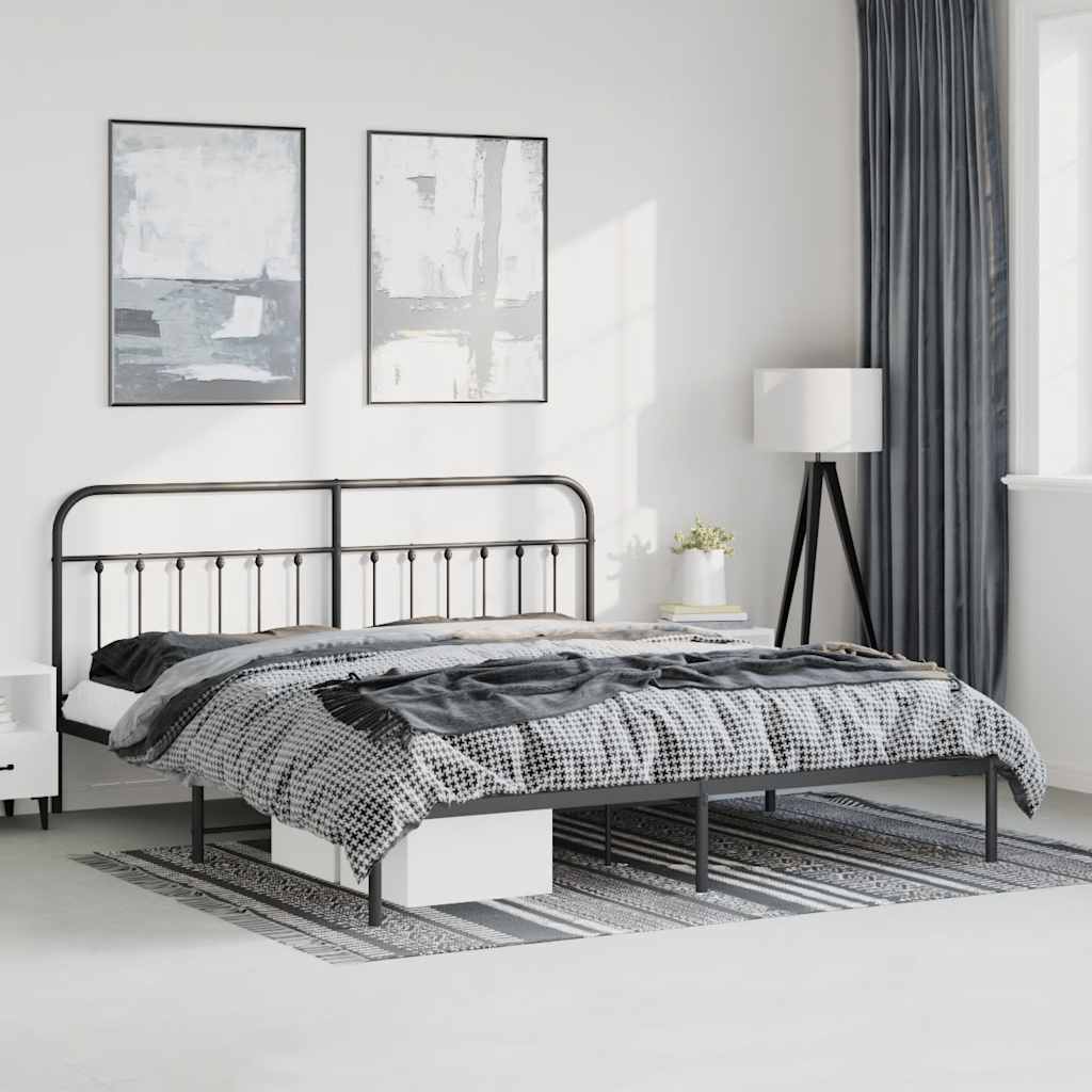 Sängram med huvudgavel metall svart 193x203 cm