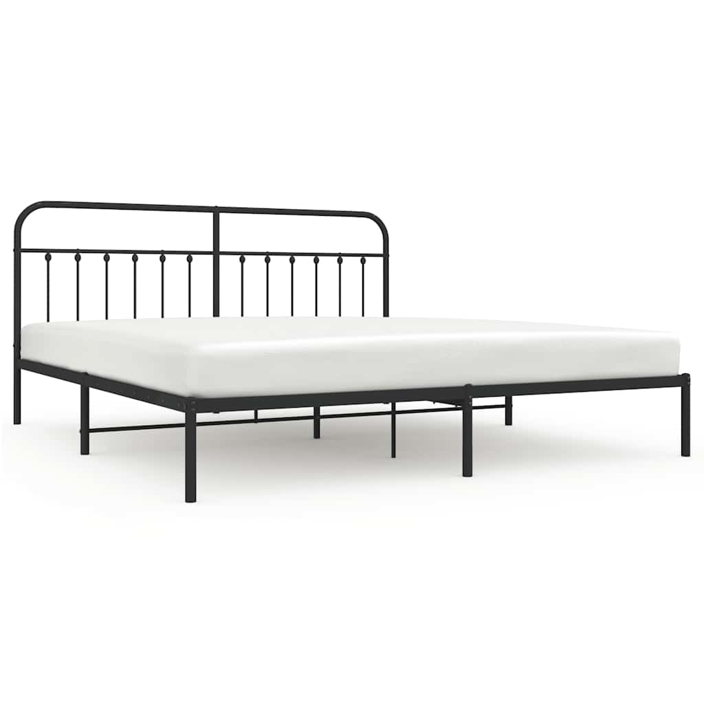 Sängram med huvudgavel metall svart 200x200 cm