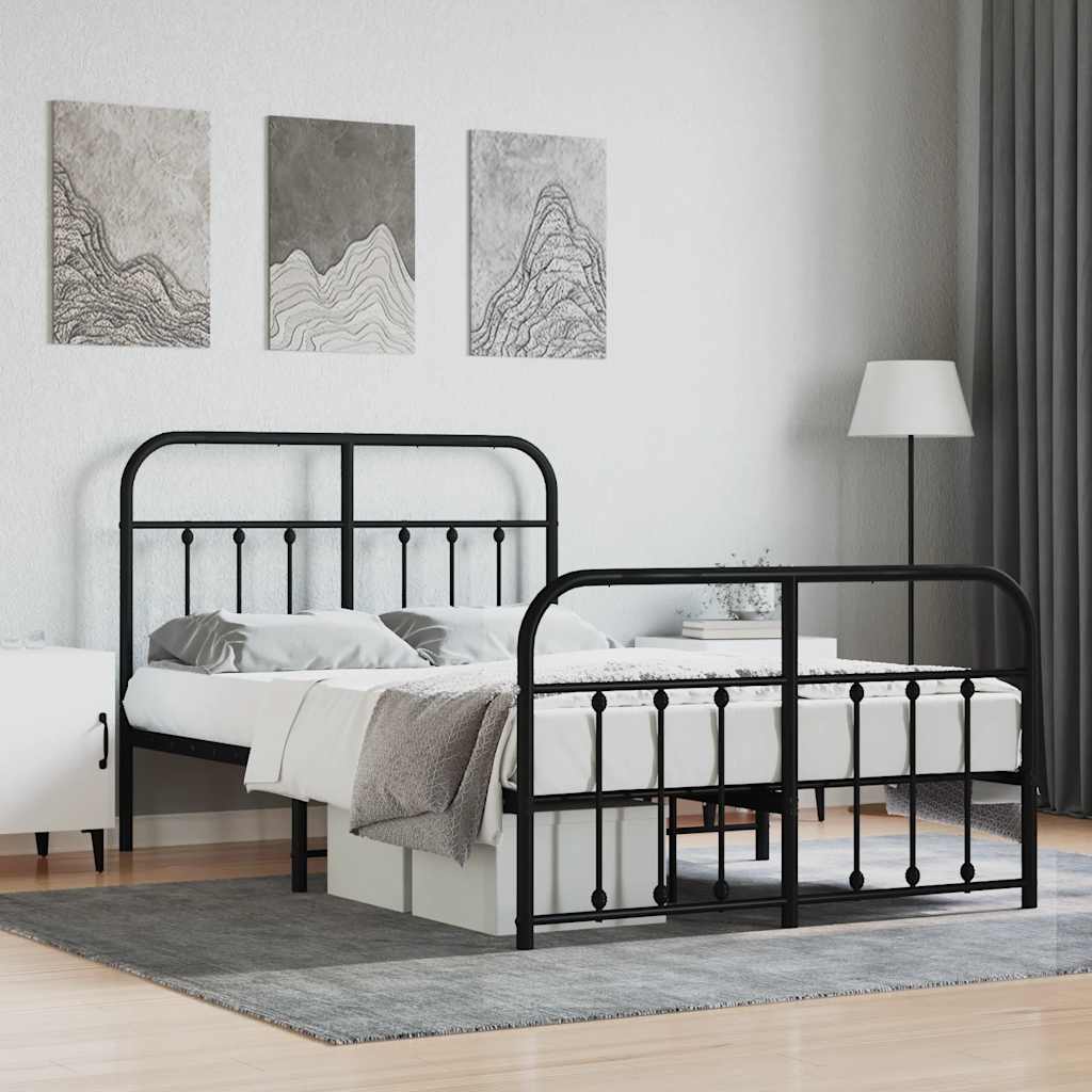 Sängram med huvudgavel och fotgavel svart metall 120x190 cm