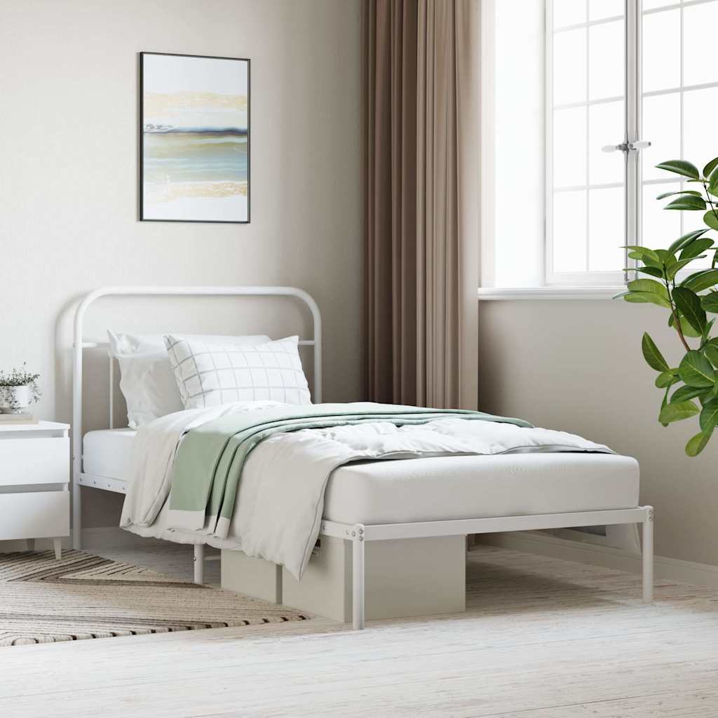 Sängram med huvudgavel metall vit 107x203 cm