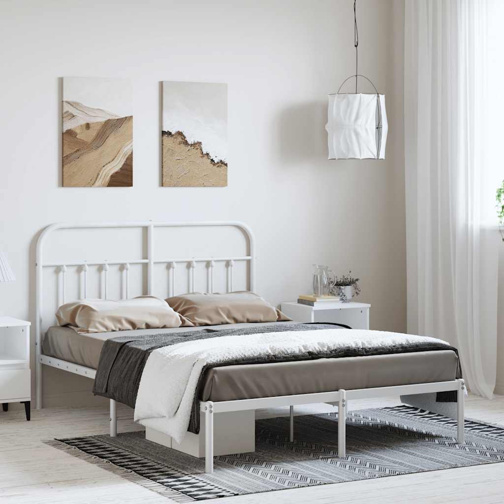 Sängram med huvudgavel metall vit 150x200 cm