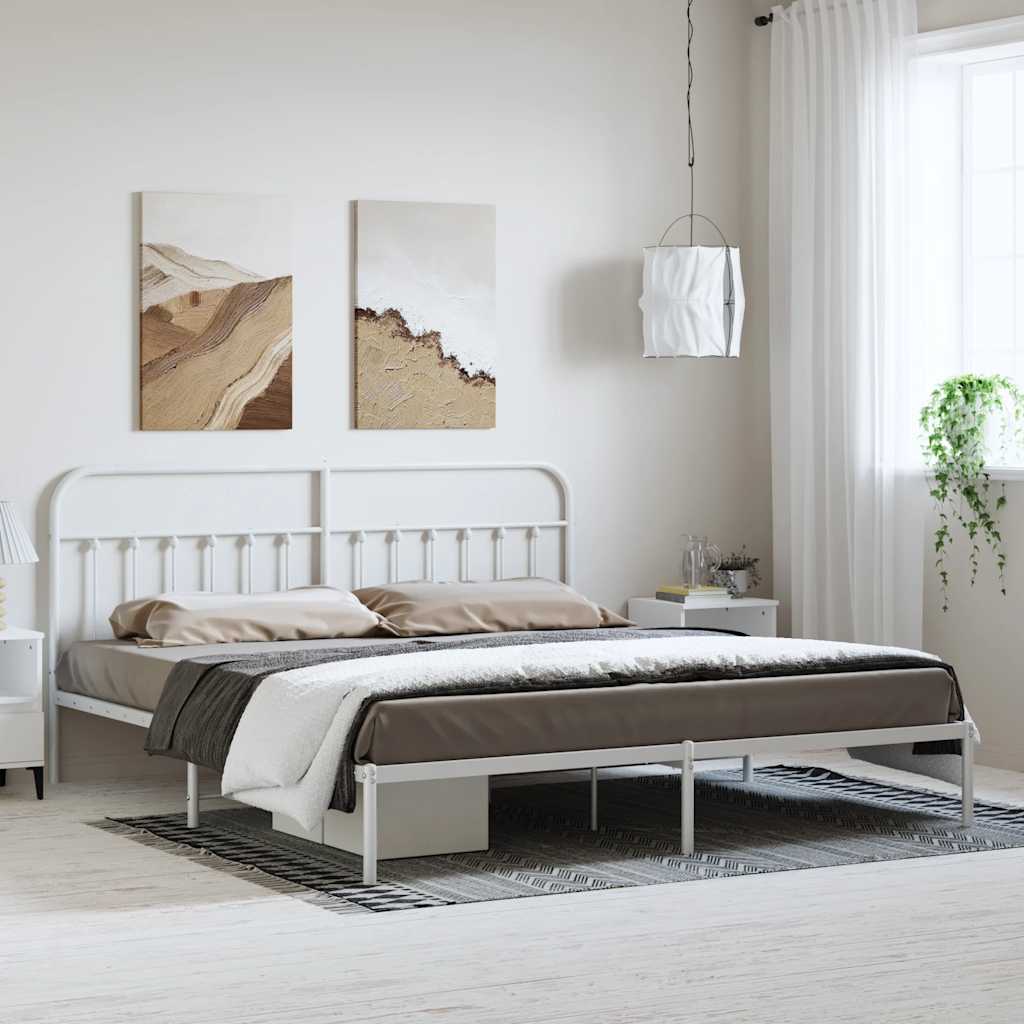 Sängram med huvudgavel metall vit 183x213 cm