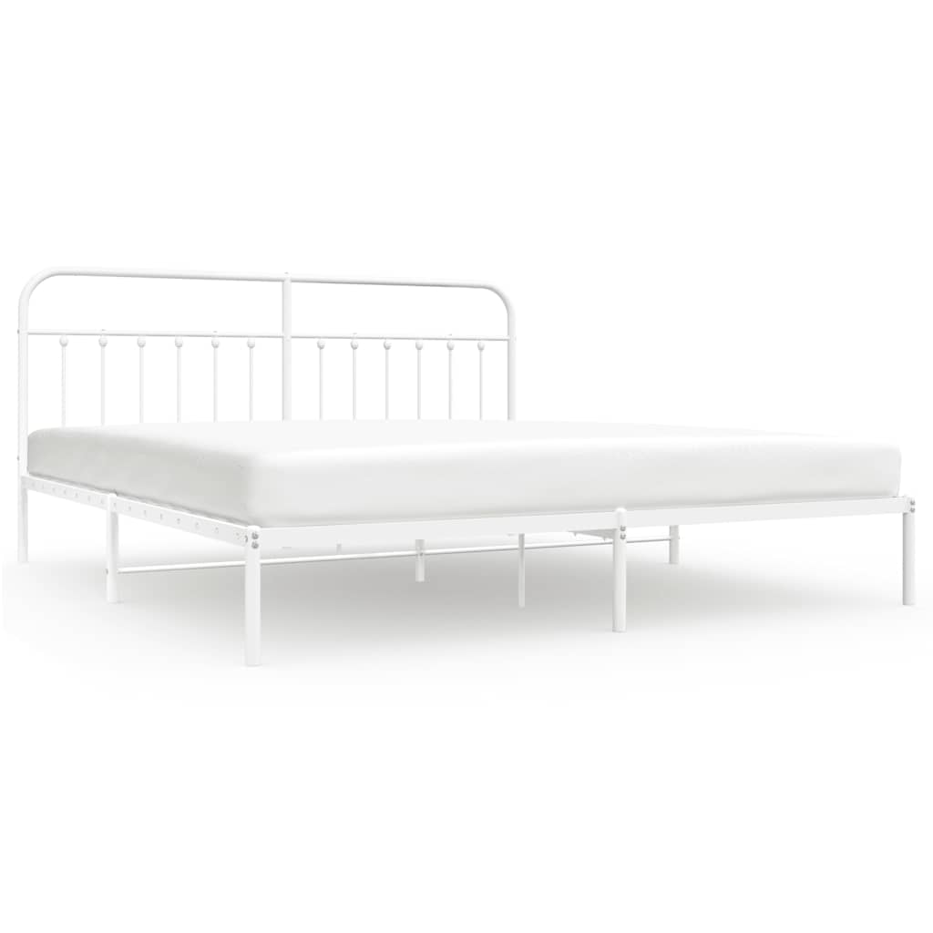 Sängram med huvudgavel metall vit 200x200 cm