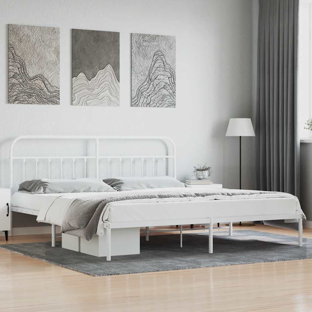 Sängram med huvudgavel metall vit 200x200 cm