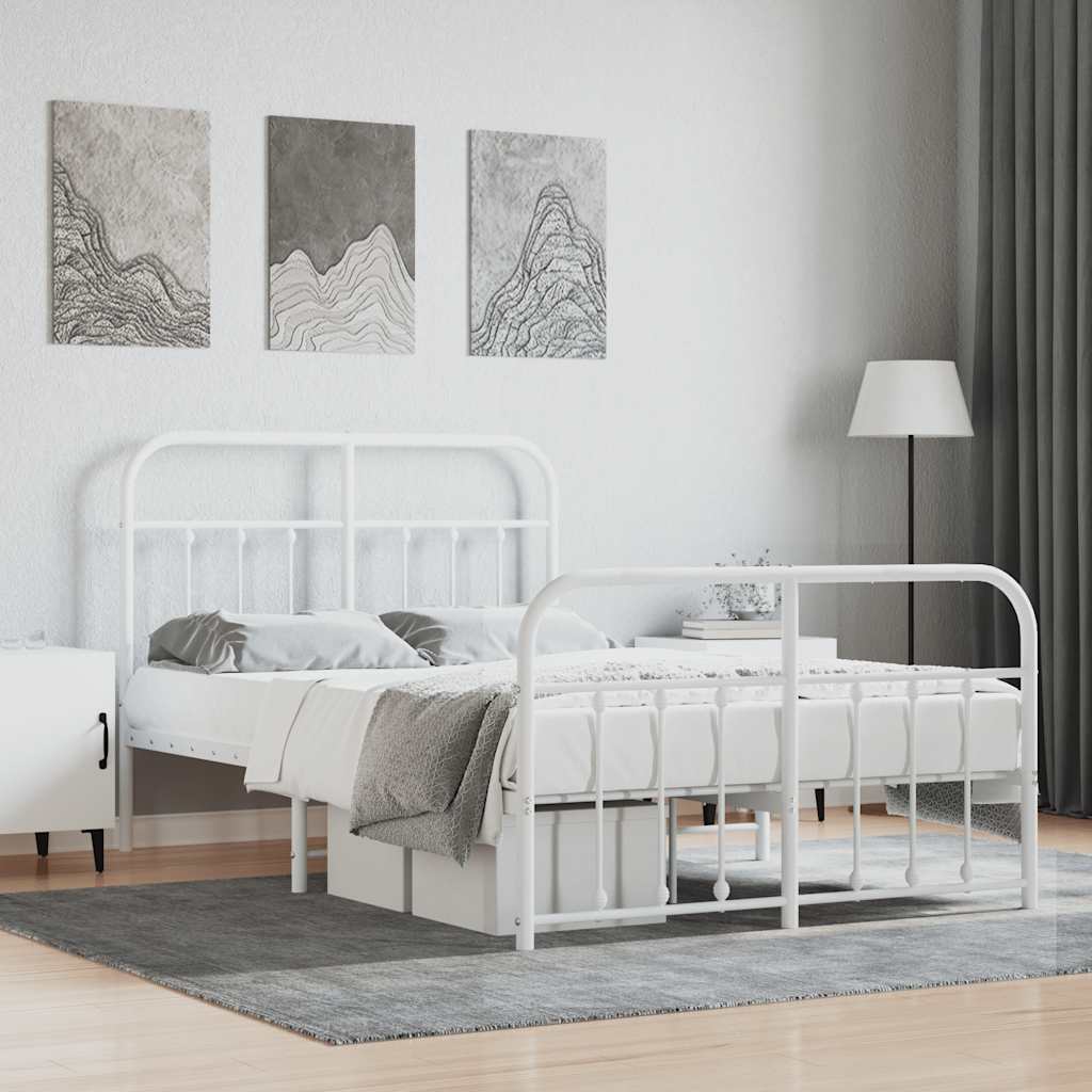 Sängram med huvudgavel och fotgavel vit metall 120x190 cm