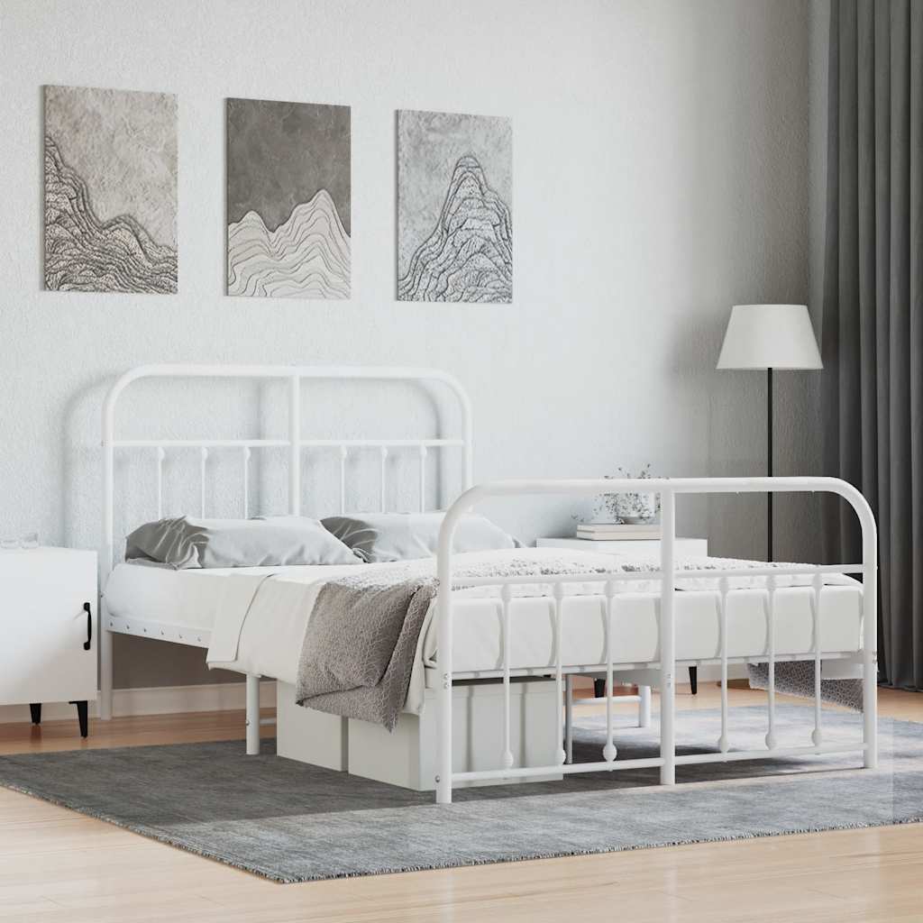 Sängram med huvudgavel och fotgavel vit metall 120x200 cm