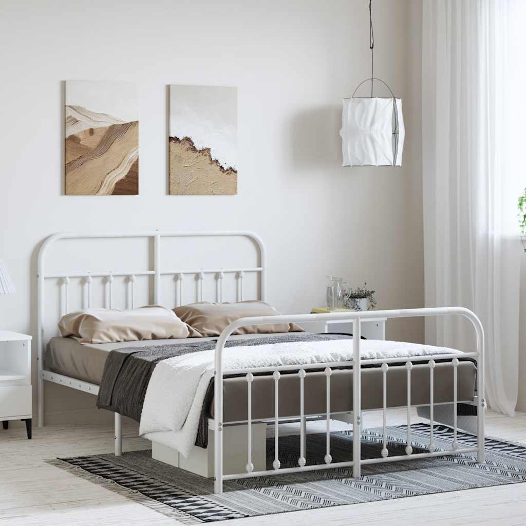 Sängram med huvudgavel och fotgavel vit metall 135x190 cm