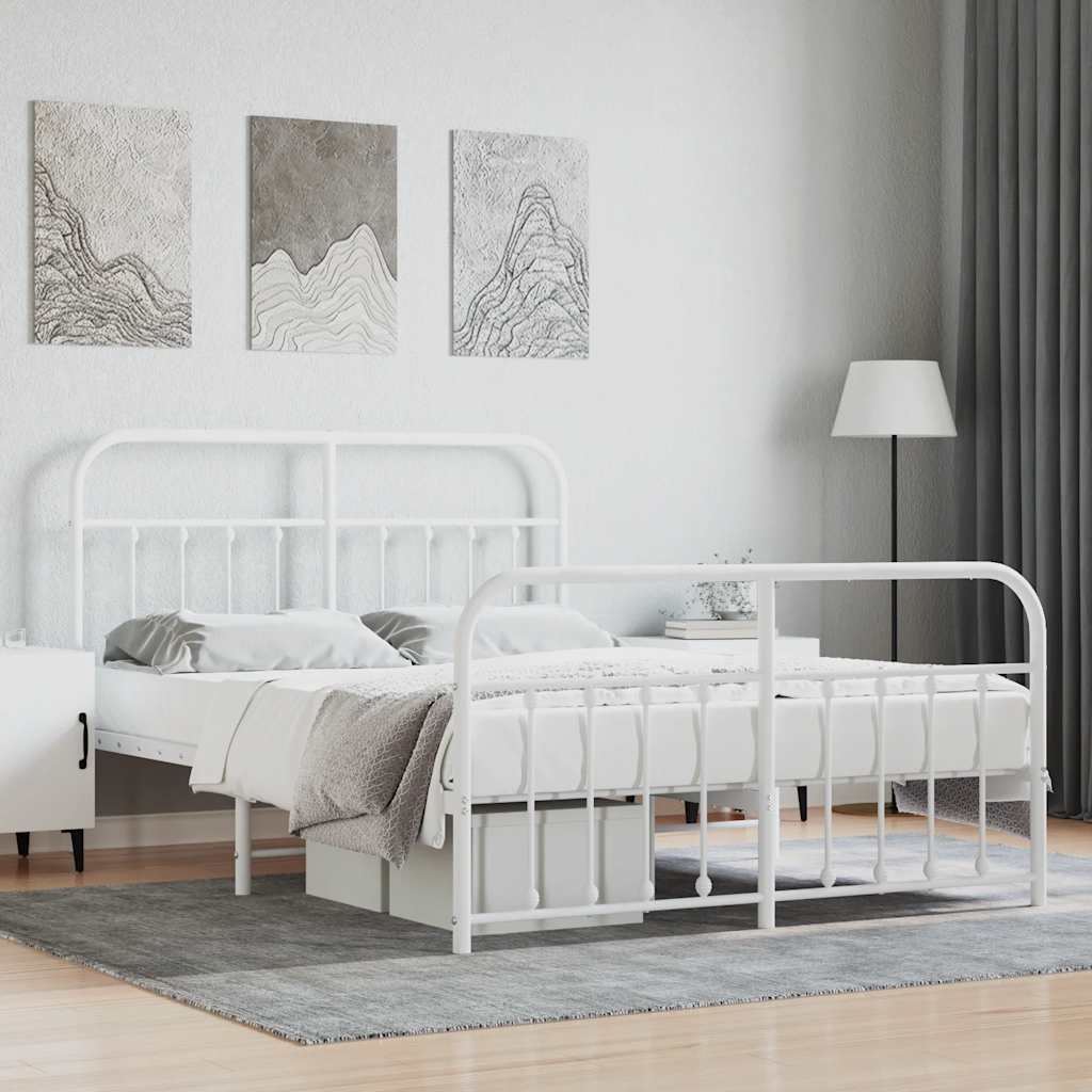 Sängram med huvudgavel och fotgavel vit metall 140x190 cm