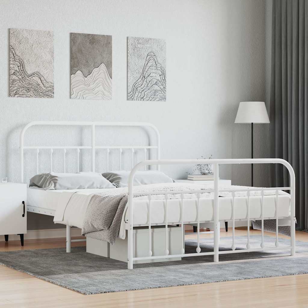 Sängram med huvudgavel och fotgavel vit metall 140x200 cm