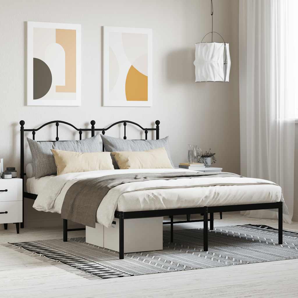 Sängram med huvudgavel metall svart 140x190 cm