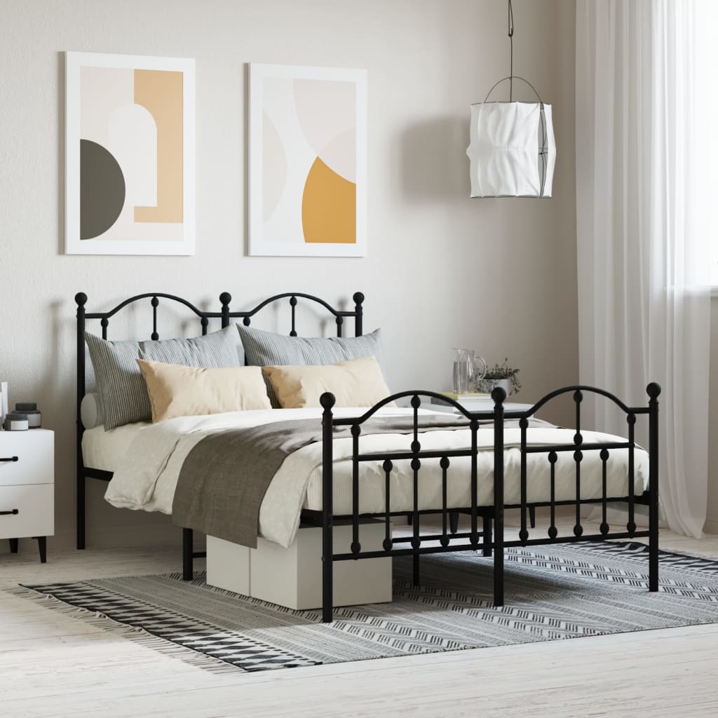 Sängram med huvudgavel och fotgavel svart metall 120x190 cm