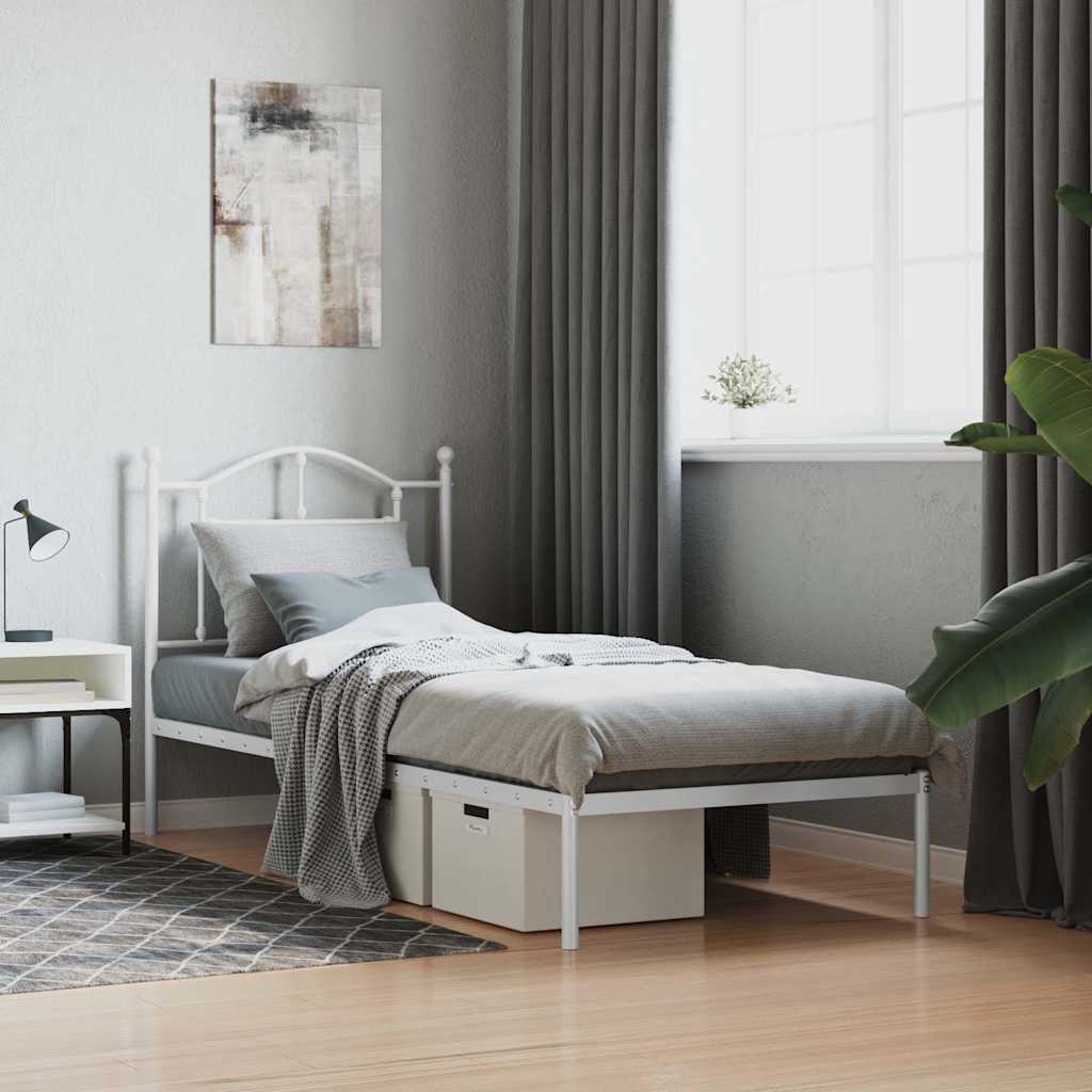 Sängram med huvudgavel metall vit 90x190 cm