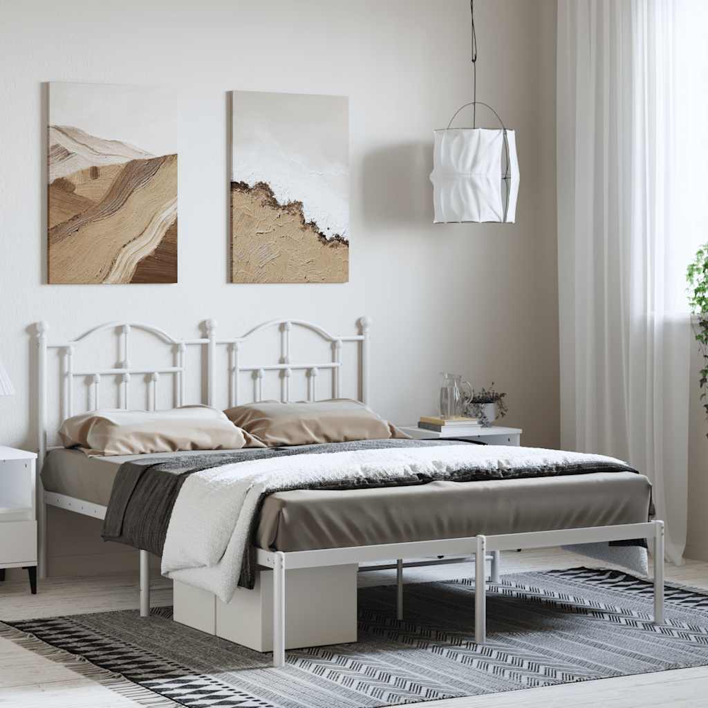 Sängram med huvudgavel metall vit 135x190 cm