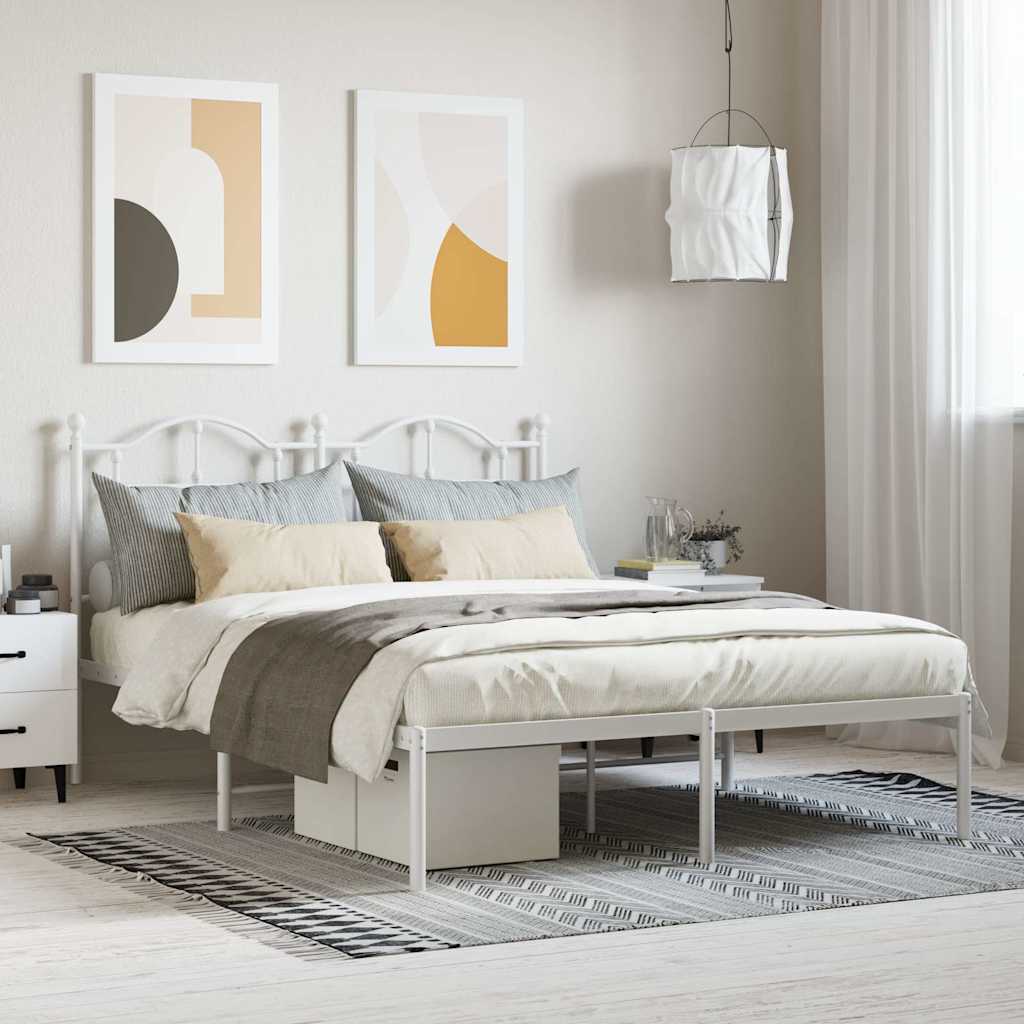 Sängram med huvudgavel metall vit 140x200 cm