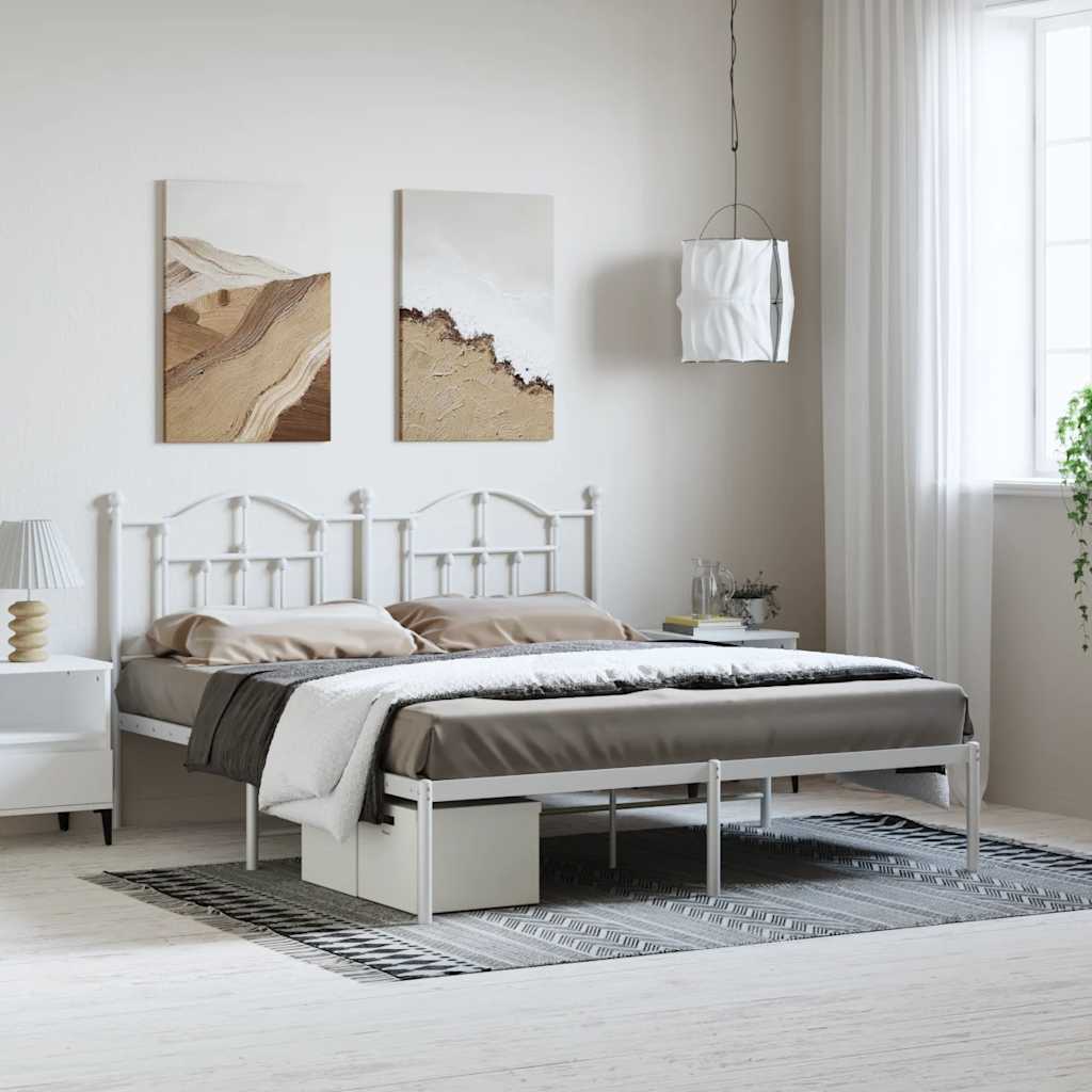 Sängram med huvudgavel metall vit 183x213 cm
