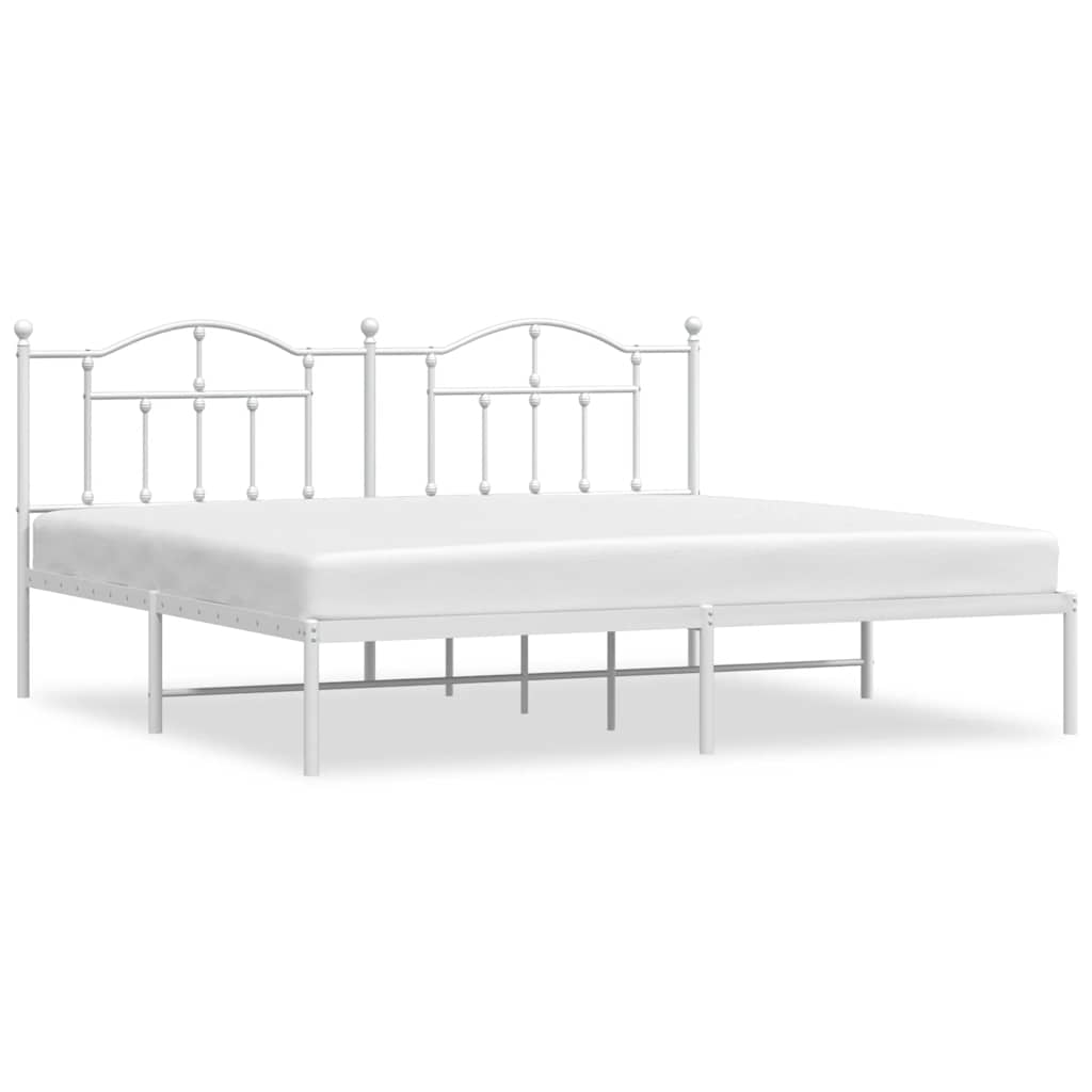 Sängram med huvudgavel metall vit 200x200 cm