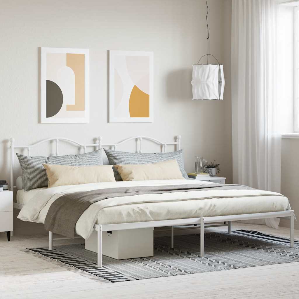 Sängram med huvudgavel metall vit 200x200 cm