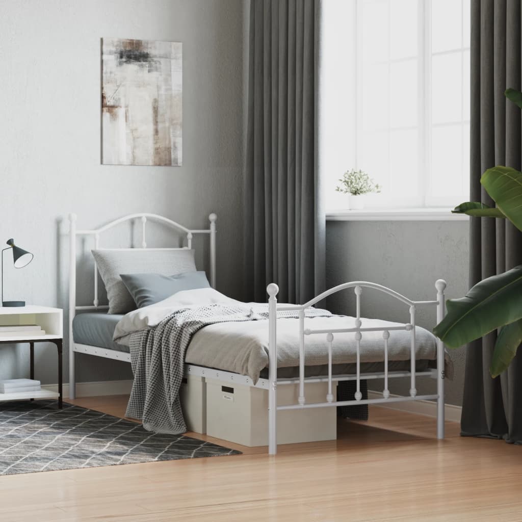 Sängram med huvudgavel och fotgavel vit metall 80x200 cm