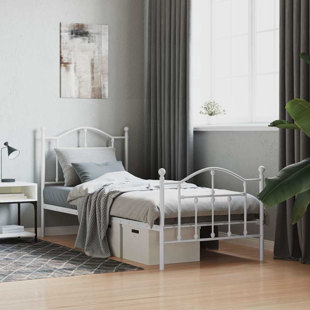 Sängram med huvudgavel och fotgavel vit metall 90x190 cm