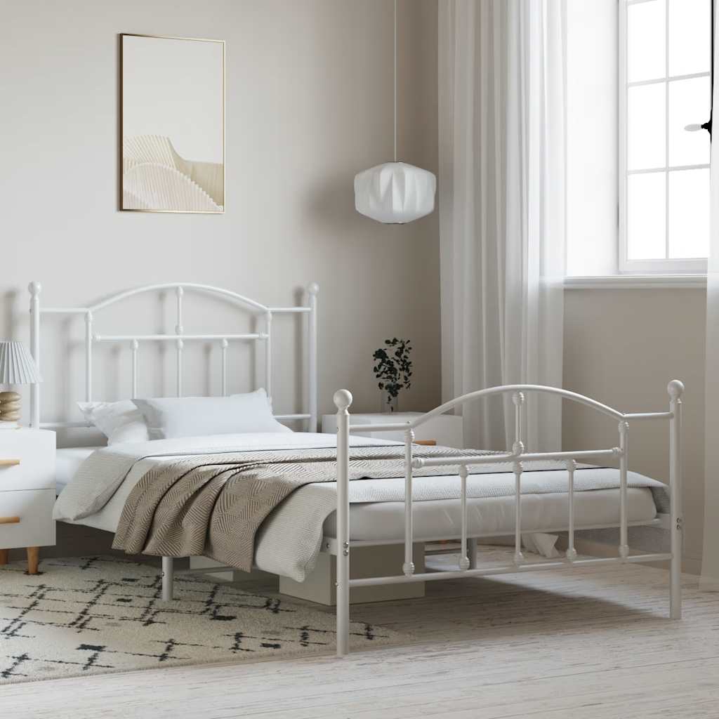 Sängram med huvudgavel och fotgavel vit metall 100x200 cm