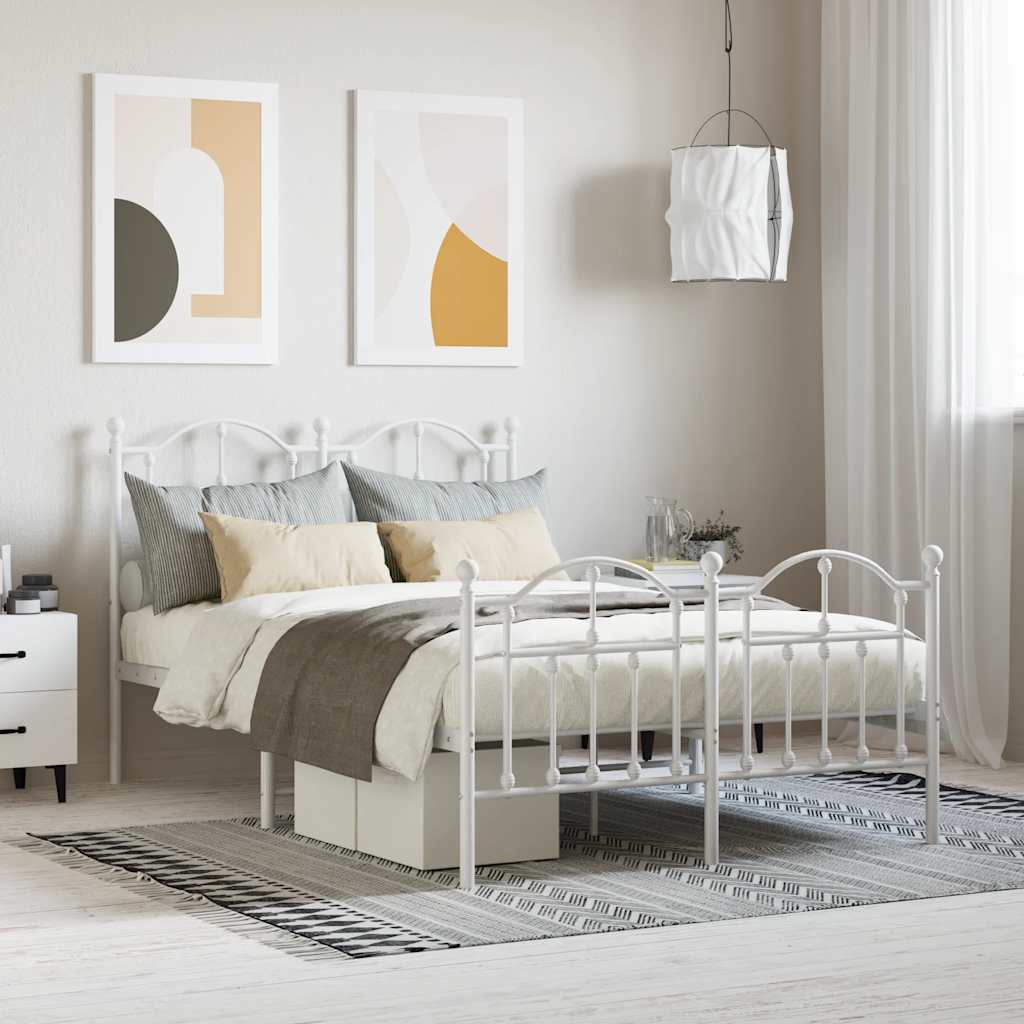 Sängram med huvudgavel och fotgavel vit metall 120x190 cm