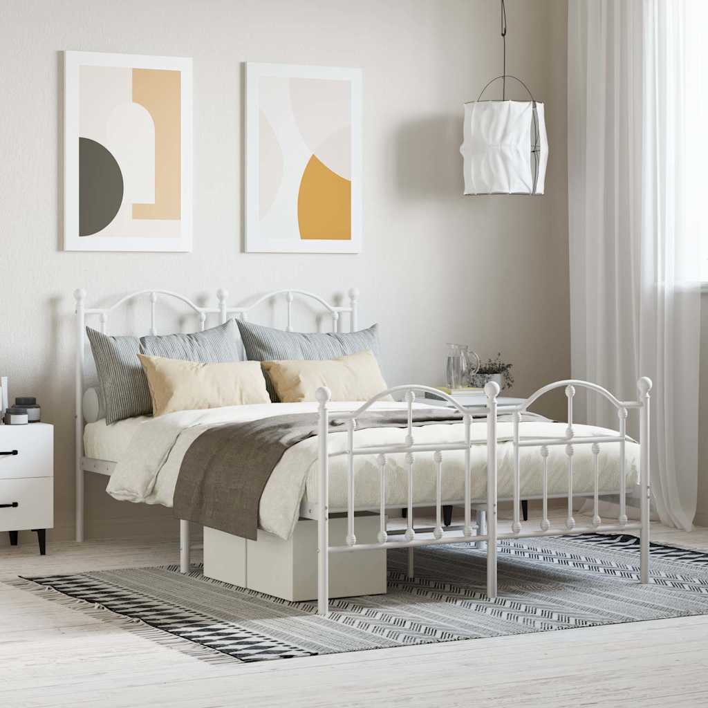 Sängram med huvudgavel och fotgavel vit metall 120x200 cm