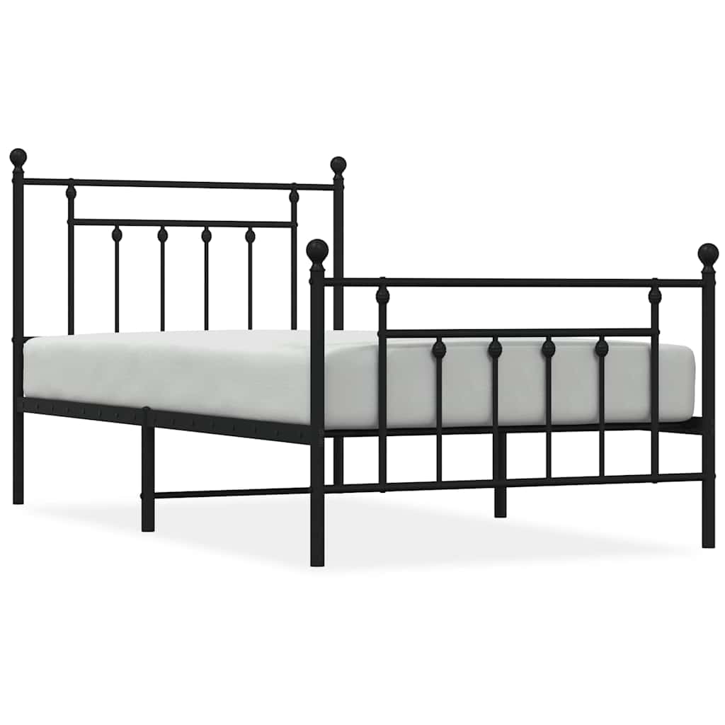 Sängram med huvudgavel och fotgavel svart metall 100x190 cm